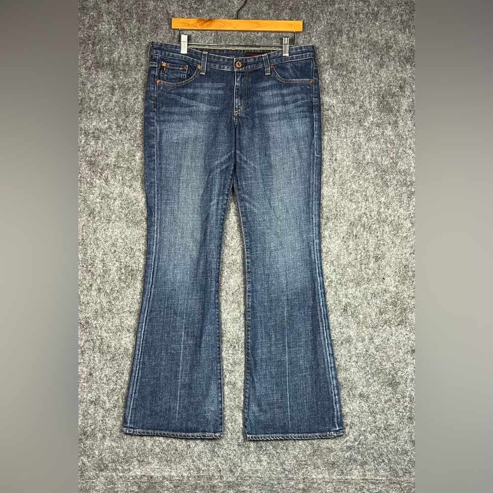 AG Adriano Goldschmied Club Women 32R Waist x 32 Inseam Low Rise Flare Jean Blue